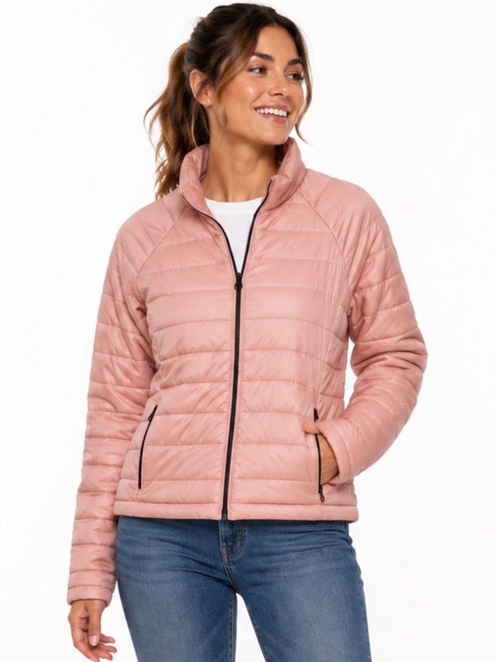 Everlane ReNew Quilted Lightweight Full Zip Puffer Jacket Blush Pink Size XS